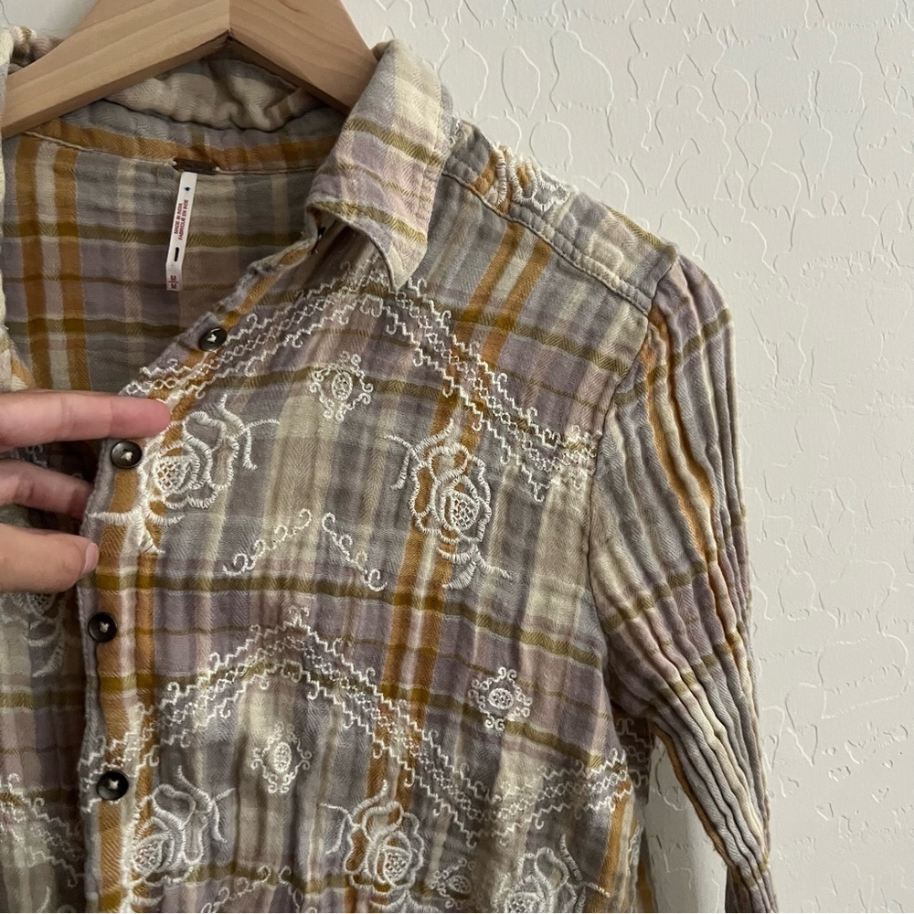 FREE PEOPLE Magical Plaid Yellow Embroidered Shirt - Picture 9 of 10